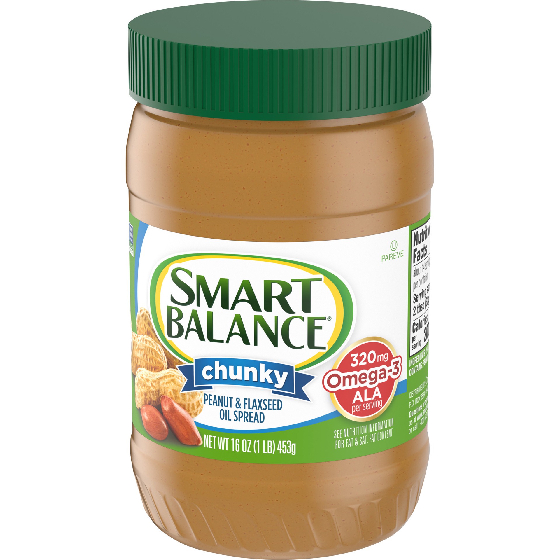 slide 2 of 5, Smart Balance Chunky Peanut & Flaxseed Oil Spread, Peanut Butter Alternative, 16 OZ, 16 oz