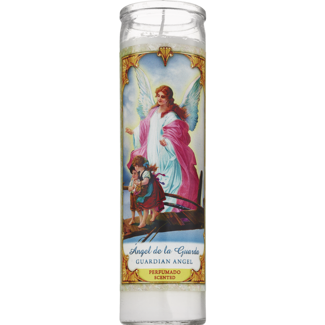 slide 1 of 1, PRAYER CANDLE Novena Candle 8" White "Angel De La Guarda" Scented, 8 in