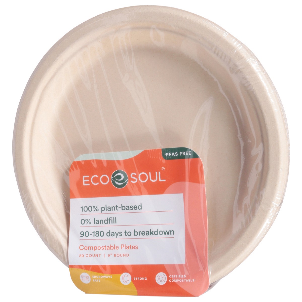 slide 8 of 9, Eco Soul Compostable Round Plates 20 ea, 20 ct
