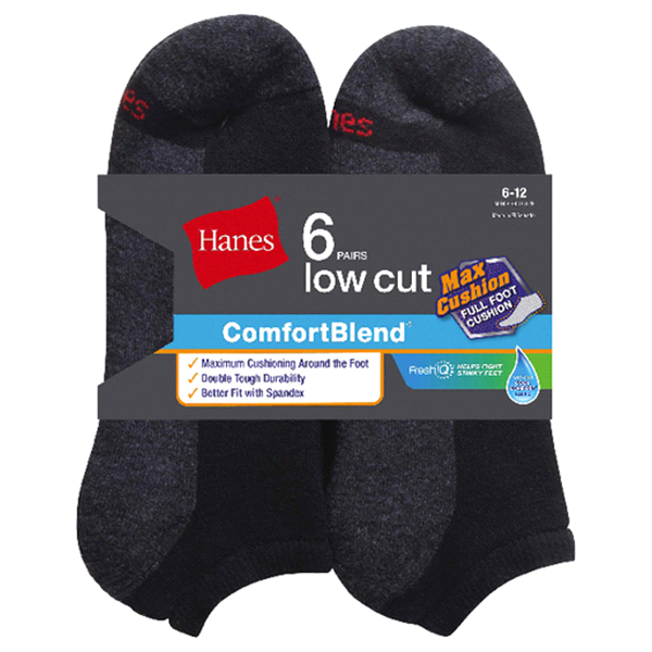 slide 1 of 1, Hanes Men's FreshIQ ComfortBlend Max Cushion Low Cut Socks, 6 ct