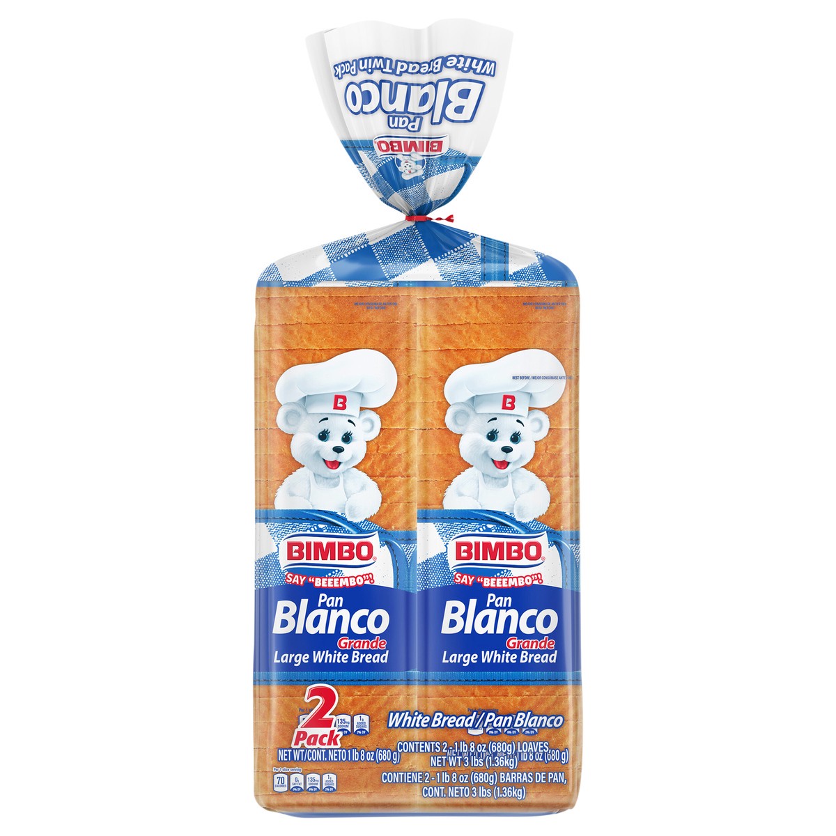 slide 1 of 5, Bimbo Pan Blanco White (Club Pack) Large Bread, 2 packs, 48 oz, 2 ct