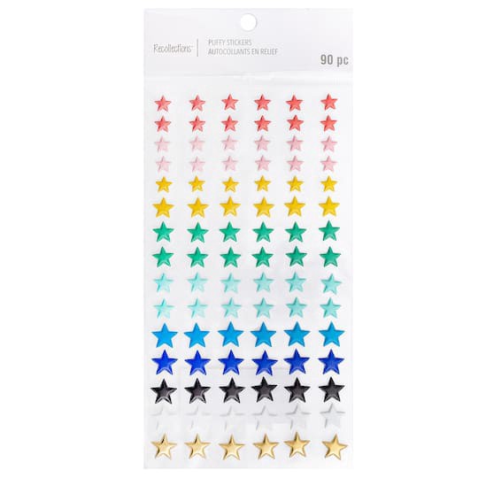 slide 1 of 3, Puffy Rainbow Star Stickers By Recollections, 3.75 in x 6.75 in
