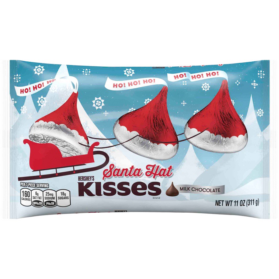 slide 1 of 5, Kisses Holiday Milk Chocolates In Santa Hat Foils, 11 oz