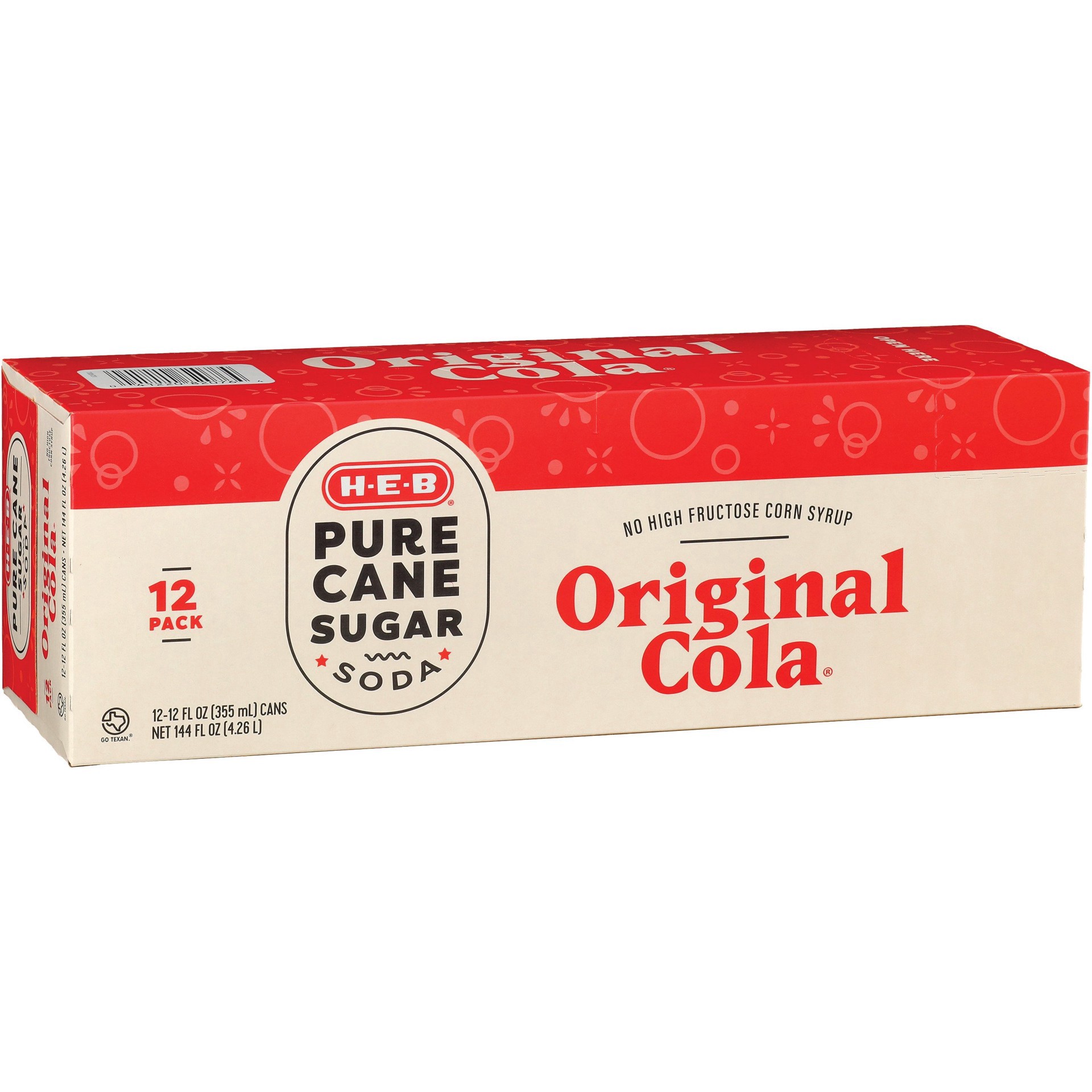 slide 1 of 1, H-E-B Original Cola 12 pk Cans - Pure Cane Sugar, 12 oz