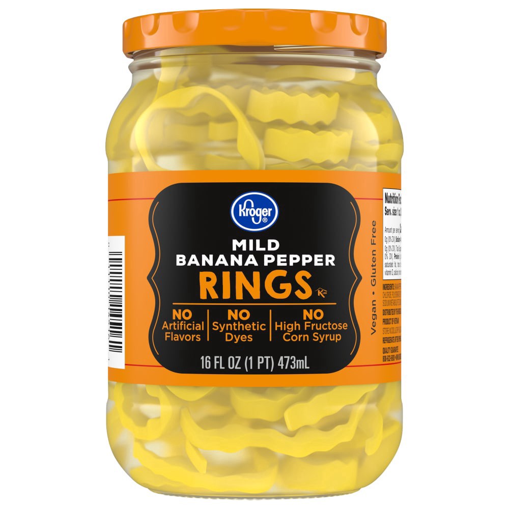 slide 1 of 1, Kroger® Mild Banana Pepper Rings, 16 fl oz