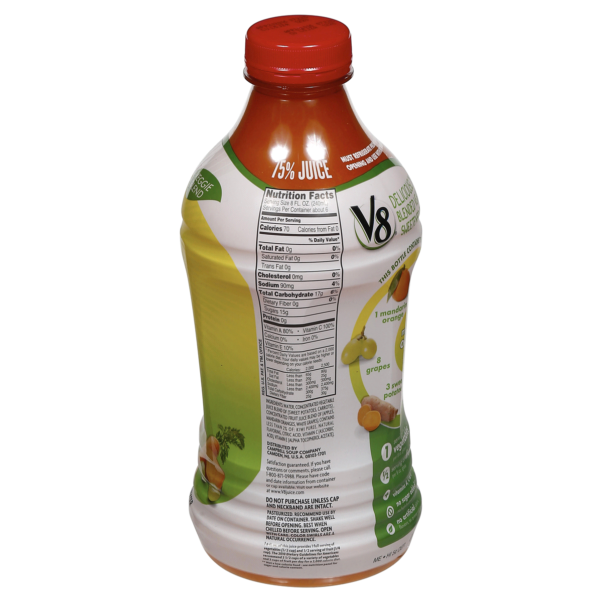 slide 2 of 3, V8 Veggie Blend Mandarin Orange Kiwi Vegetable & Fruit Juice, 46 oz