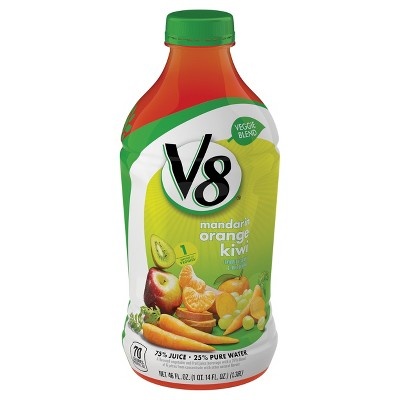 slide 1 of 3, V8 Veggie Blend Mandarin Orange Kiwi Vegetable & Fruit Juice, 46 oz