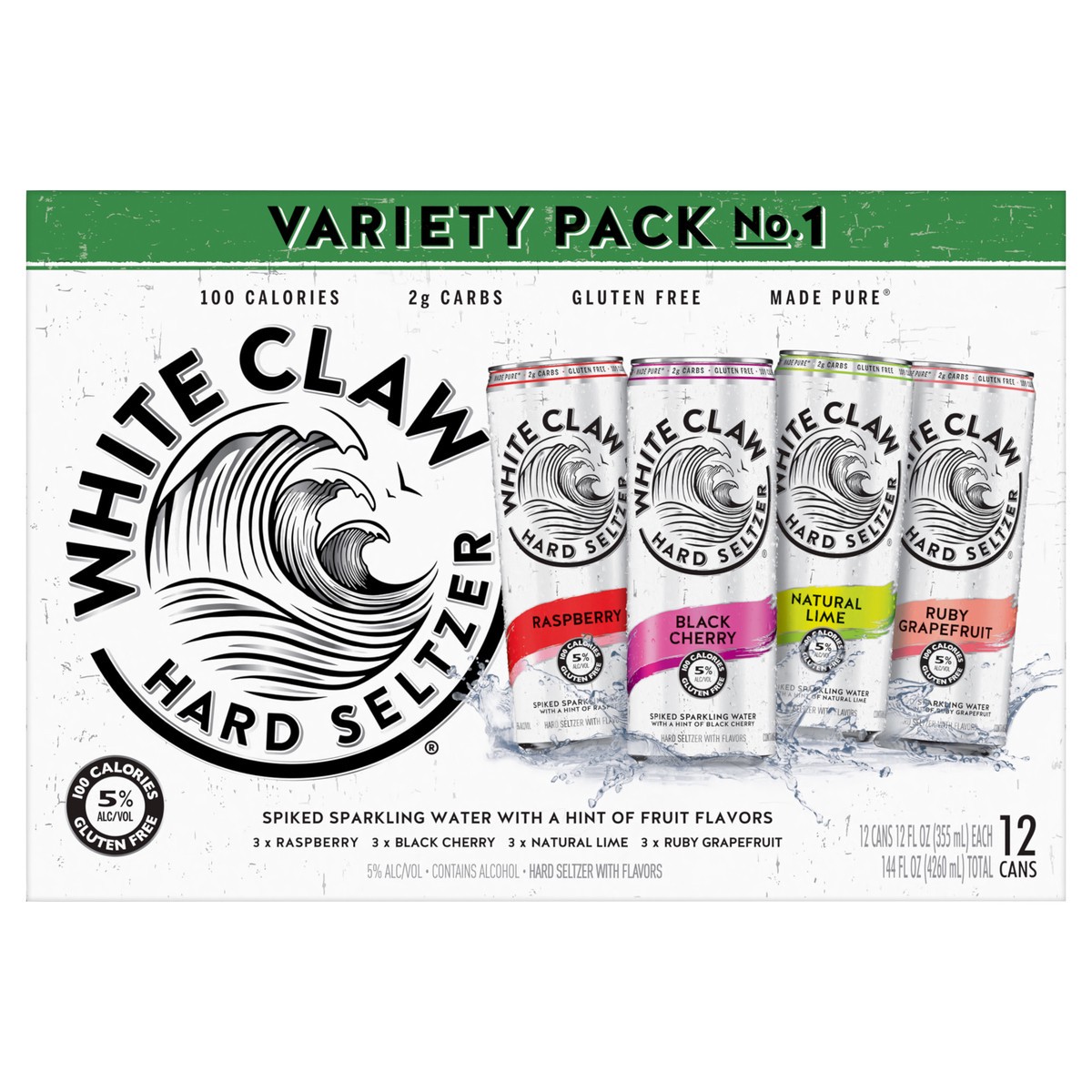 slide 1 of 3, White Claw Variety Pack - 12pk/12 fl oz Slim Cans, 12 ct; 12 fl oz