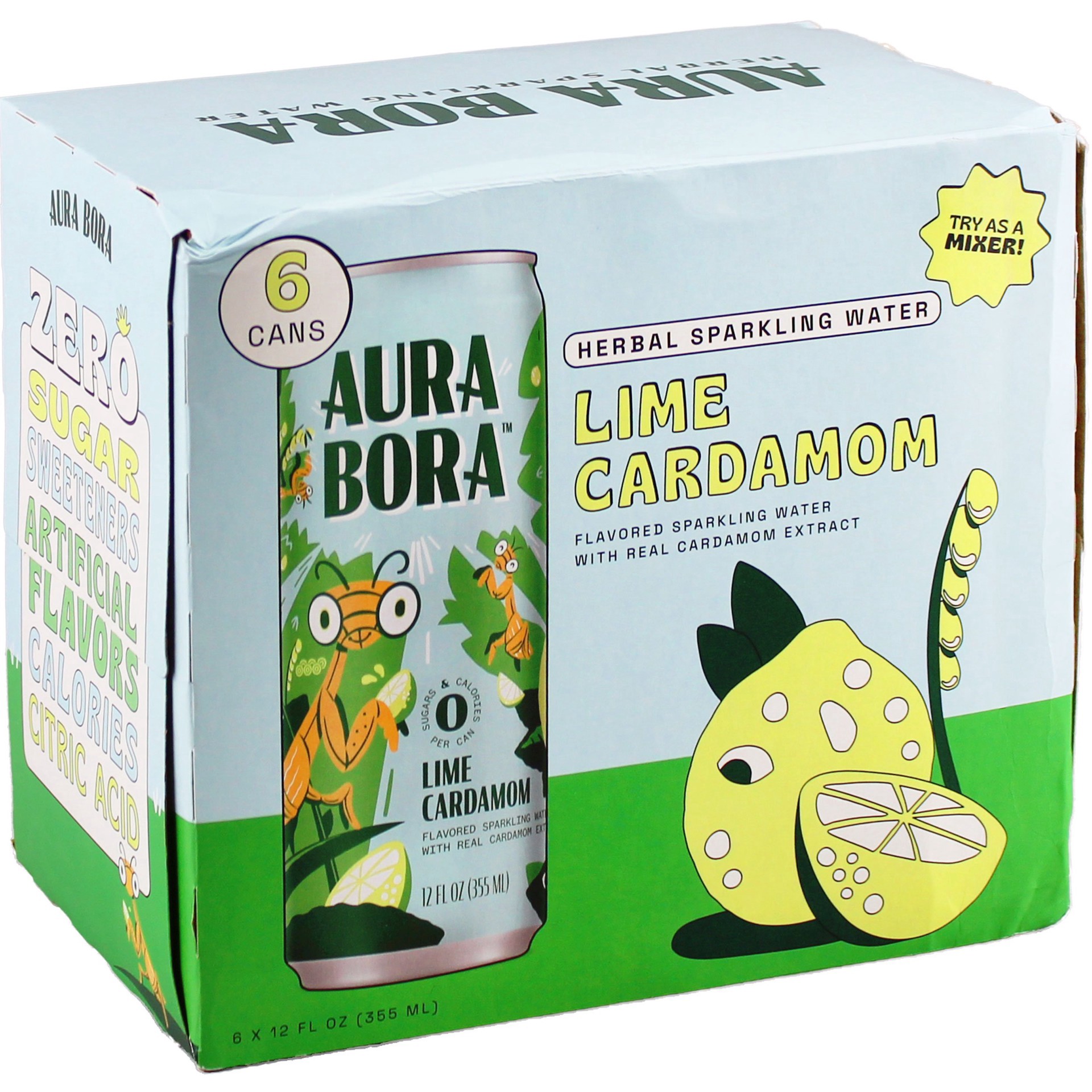 slide 1 of 1, Aura Bora Wtr Spk Lime Cr, 6 ct