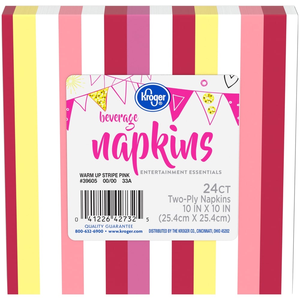 slide 1 of 1, Kroger Entertainment Essentials Warm Up Stripe Beverage Napkins Pink, 24 ct