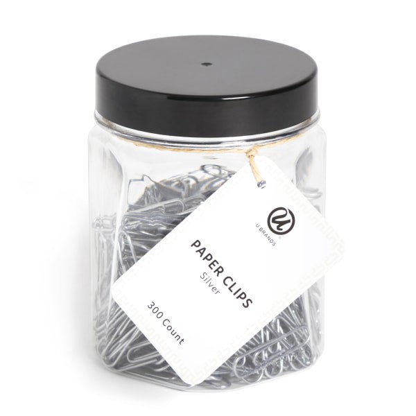 slide 1 of 4, U Brands® Standard Paper Clips, 1-1/4"", Silver, Jar Of 300 Clips, 1 ct