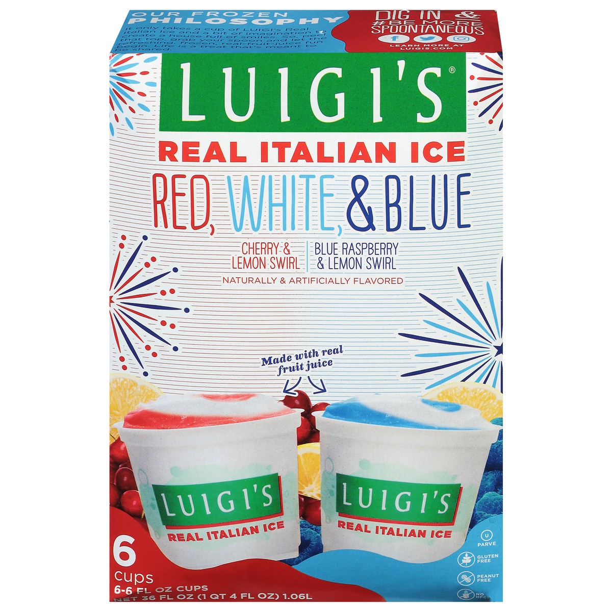 slide 1 of 1, Luigi's® frozen real Italian ice, red, white, & blue, 6 ct; 6 fl oz