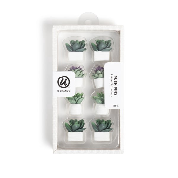 slide 1 of 4, U Brands® Potted Succulent Push Pins, White, Set Of 8 Pins, 1 ct
