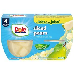 Dole Pears Diced In 100% Juice Cups - 4-4 Oz