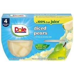 Dole Pears Diced In 100% Juice Cups - 4-4 Oz