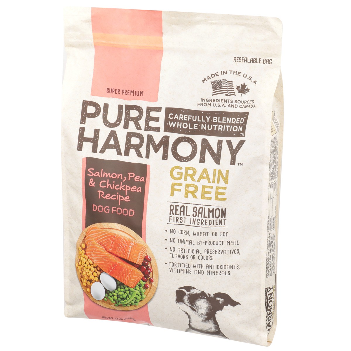 slide 5 of 9, Pure Harmony Grain Free Salmon, Pea & Chickpea Recipe Dog Food, 12 lb