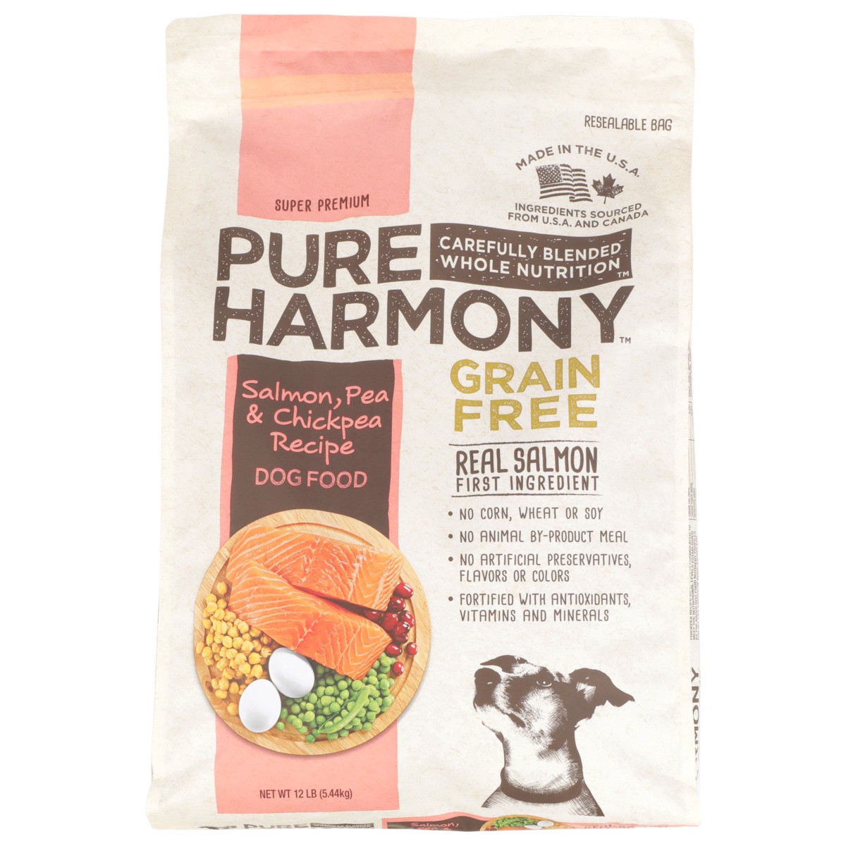 slide 2 of 9, Pure Harmony Grain Free Salmon, Pea & Chickpea Recipe Dog Food, 12 lb