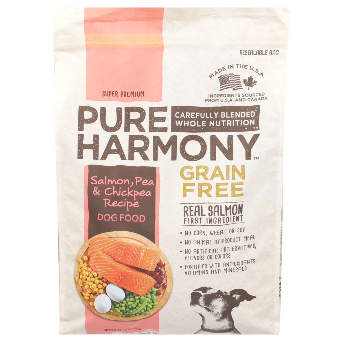 slide 1 of 9, Pure Harmony Grain Free Salmon, Pea & Chickpea Recipe Dog Food, 12 lb