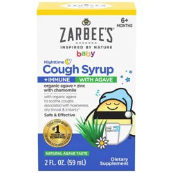 Zarbee's Naturals Baby Nighttime Cough Syrup + Immune, Natural Agave Taste 2 Fl. Oz