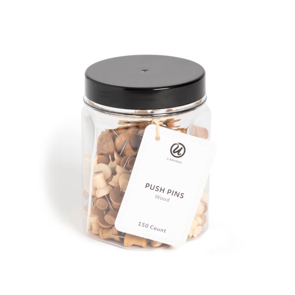 slide 1 of 4, U Brands® Soft Touch Standard Push Pins, Light/Dark Wood, Set Of 150 Pins, 1 ct