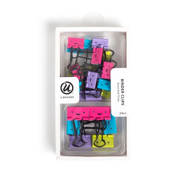 slide 1 of 4, U Brands® Binder Clip Set, Assorted Sizes, Smiley Face, Set Of 24 Clips, 1 ct