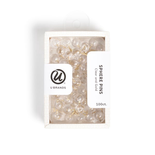 slide 1 of 4, U Brands® Sphere Push Pins, Clear/Gold, Set Of 100 Pins, 1 ct