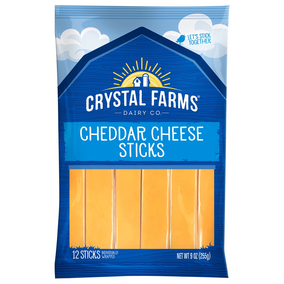 slide 1 of 6, Crystal Farms Cheddar Cheese Sticks, 9 oz, 12 Count, 12 ct