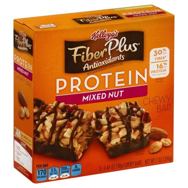 slide 1 of 1, Kellogg's Fiber Plus Antioxidants Protein Mixed Nut Chewy Bars, 7 oz