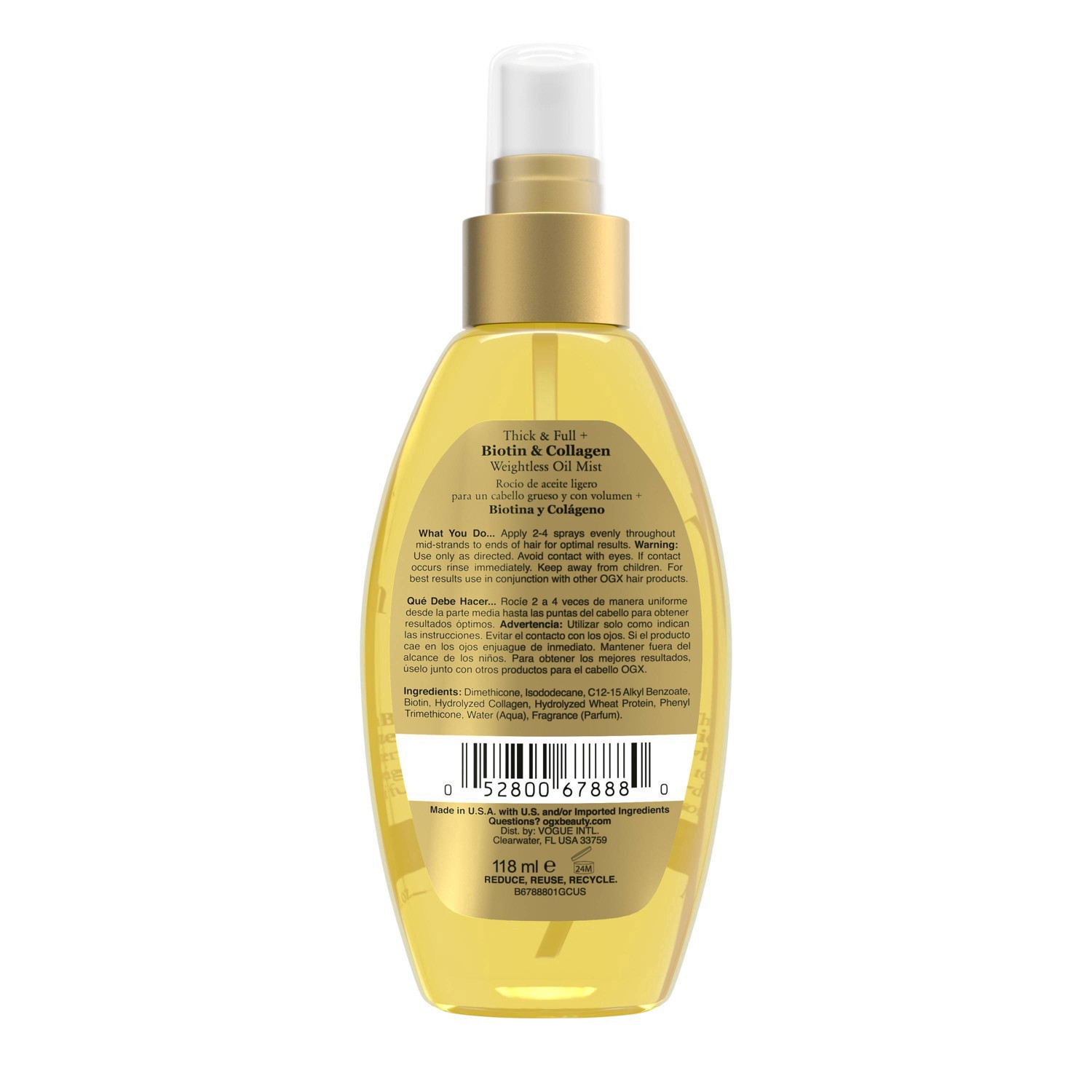 slide 3 of 3, OGX Thick & Full Biotin & Collagen Weightless Oil Mist, 4 fl oz