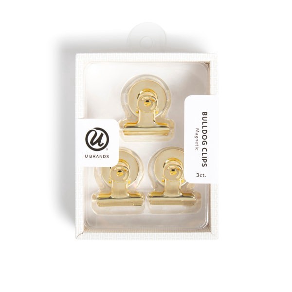 slide 1 of 4, U Brands® Magnetic Bulldog Clips, Gold, Set Of 3 Clips, 1 ct