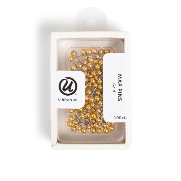 slide 1 of 4, U Brands® Map Push Pins, Gold, Set Of 100 Pins, 1 ct