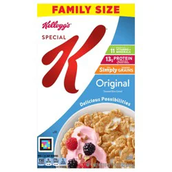 Special K Cold Breakfast Cereal, 11 Vitamins and Minerals, 13g Protein, Family Size, Original, 18oz Box, 1 Box