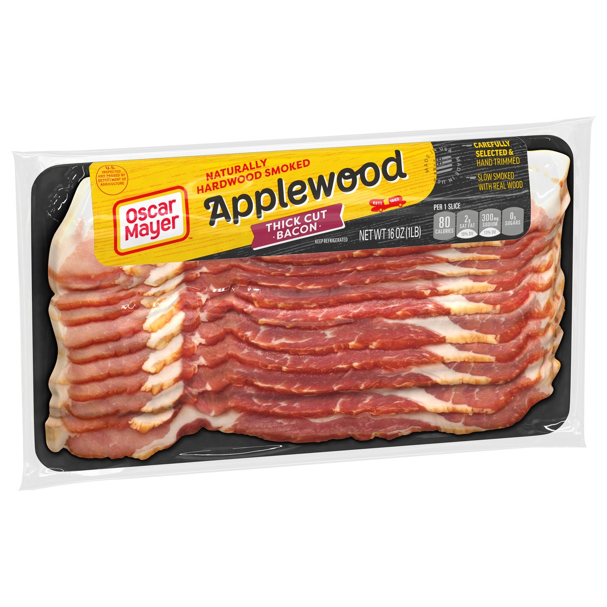slide 5 of 9, Oscar Mayer Naturally Hardwood Smoked Thick Cut Applewood Bacon, 16 oz Pack, 16 oz