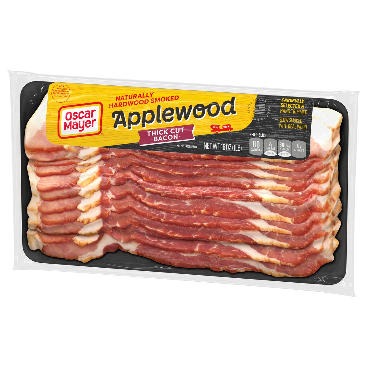 slide 3 of 9, Oscar Mayer Naturally Hardwood Smoked Thick Cut Applewood Bacon, 16 oz Pack, 16 oz