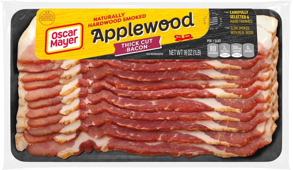 slide 4 of 9, Oscar Mayer Naturally Hardwood Smoked Thick Cut Applewood Bacon, 16 oz Pack, 16 oz