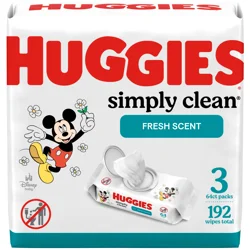 Huggies Simply Clean Fresh Scent Baby Wipes, 3 Flip-Top Packs (192 Wipes Total)