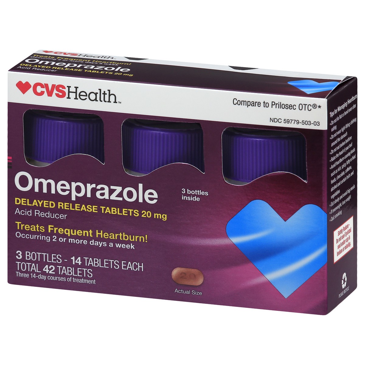 slide 7 of 11, CVS Health Omeprazole Delayed Release Tablets 20 Mg, 3 Bottles, 42 Ct, 42 ct