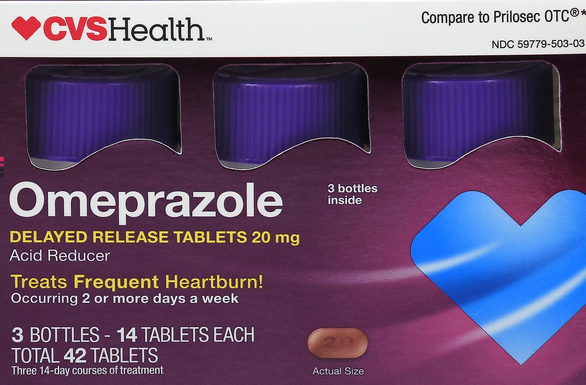 slide 4 of 11, CVS Health Omeprazole Delayed Release Tablets 20 Mg, 3 Bottles, 42 Ct, 42 ct