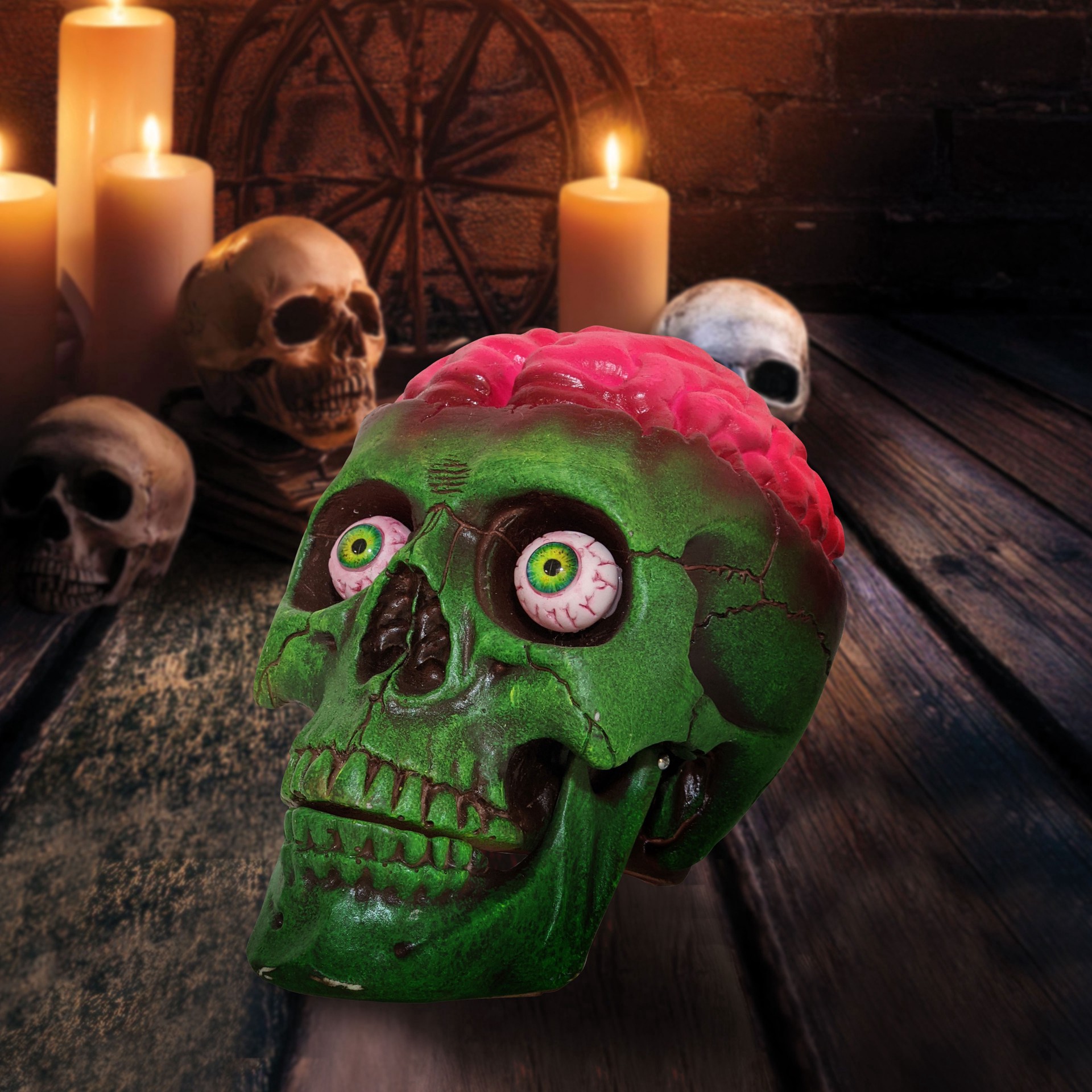 slide 3 of 3, 6" Green Skull Decor By Ashland, 6 in