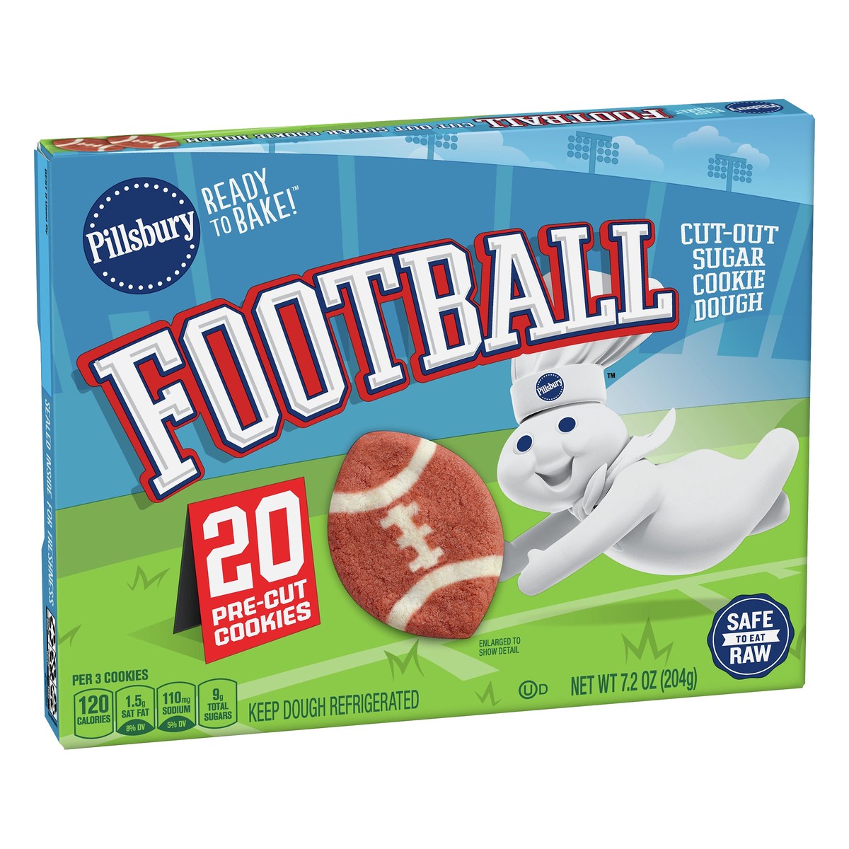 slide 4 of 12, Pillsbury Ready to Bake! Football Cut-Out Sugar Cookie Dough, 20 Pre-Cut Cookies, 7.2 oz, 20 ct