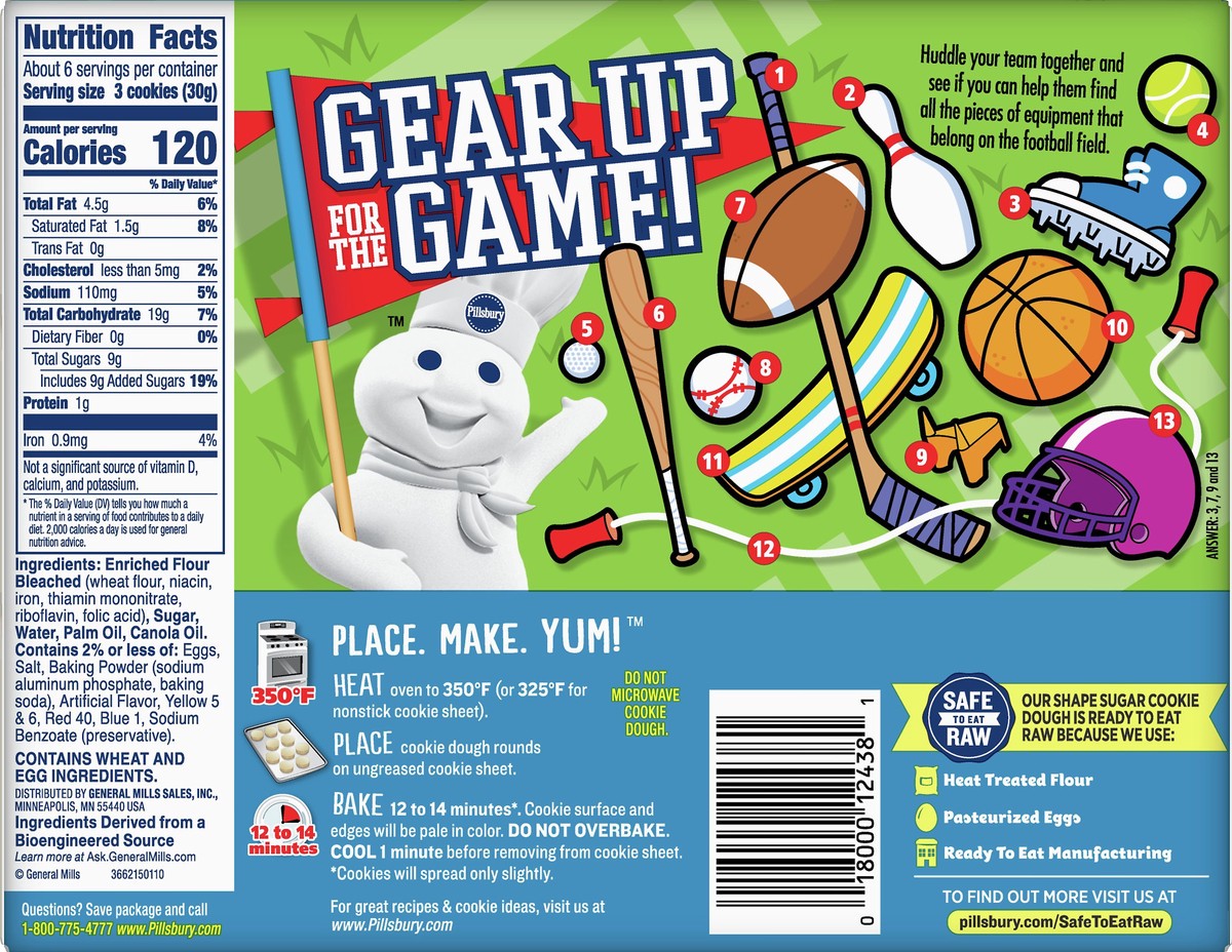 slide 7 of 12, Pillsbury Ready to Bake! Football Cut-Out Sugar Cookie Dough, 20 Pre-Cut Cookies, 7.2 oz, 20 ct