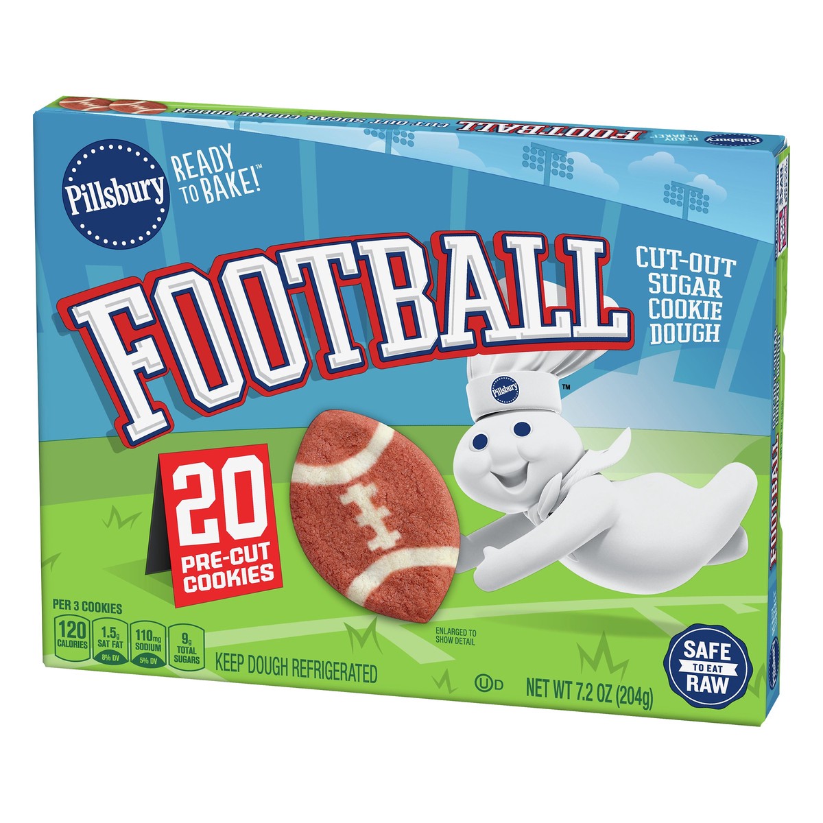 slide 5 of 12, Pillsbury Ready to Bake! Football Cut-Out Sugar Cookie Dough, 20 Pre-Cut Cookies, 7.2 oz, 20 ct
