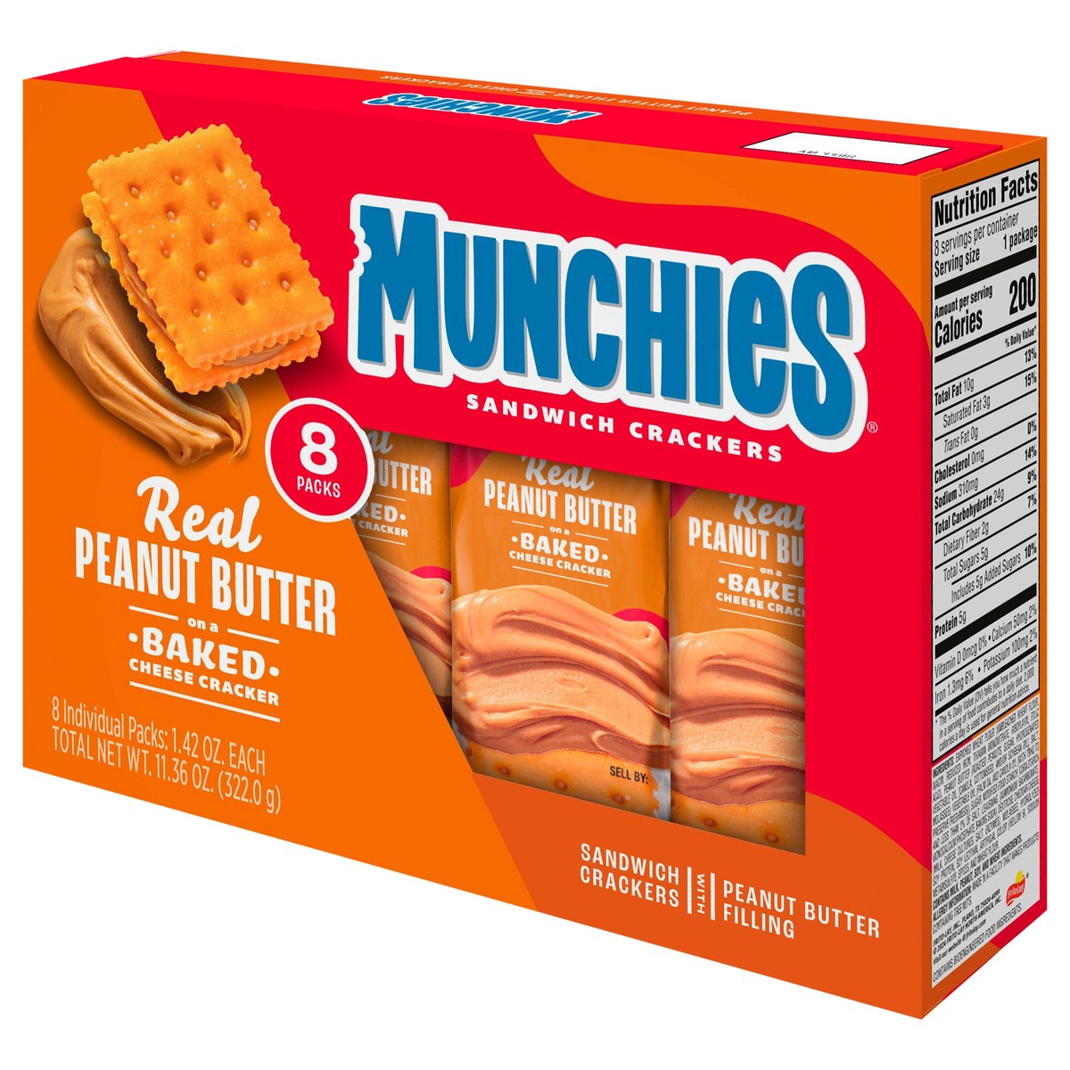 slide 12 of 14, Munchies Sandwich Crackers Real Peanut Butter Baked Cheese 1.42 Oz 8 Count, 8 ct