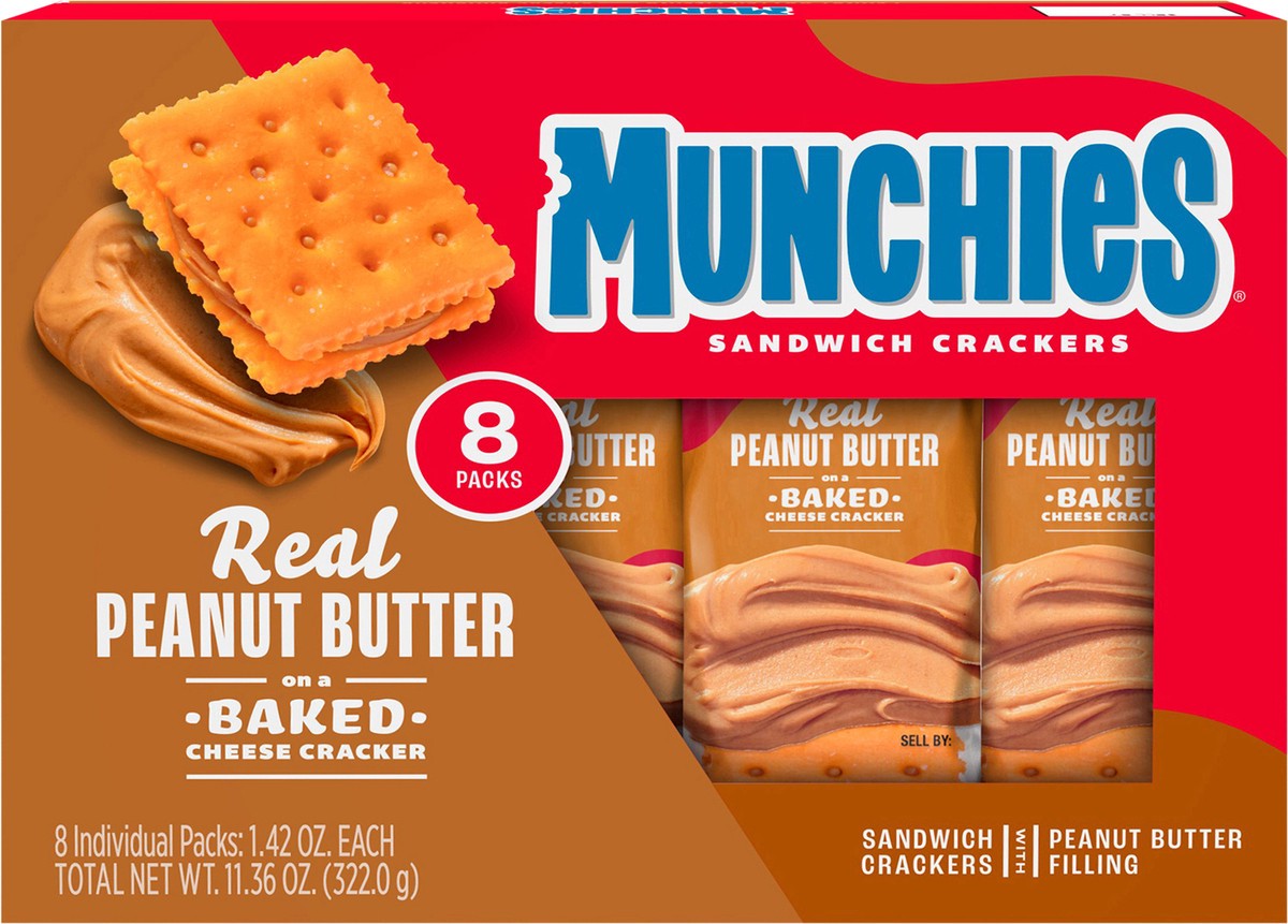 slide 9 of 14, Munchies Sandwich Crackers Real Peanut Butter Baked Cheese 1.42 Oz 8 Count, 8 ct