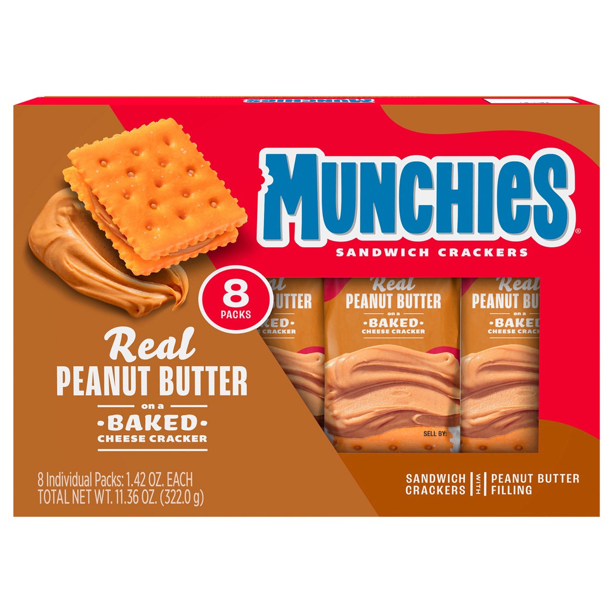 slide 6 of 14, Munchies Sandwich Crackers Real Peanut Butter Baked Cheese 1.42 Oz 8 Count, 8 ct