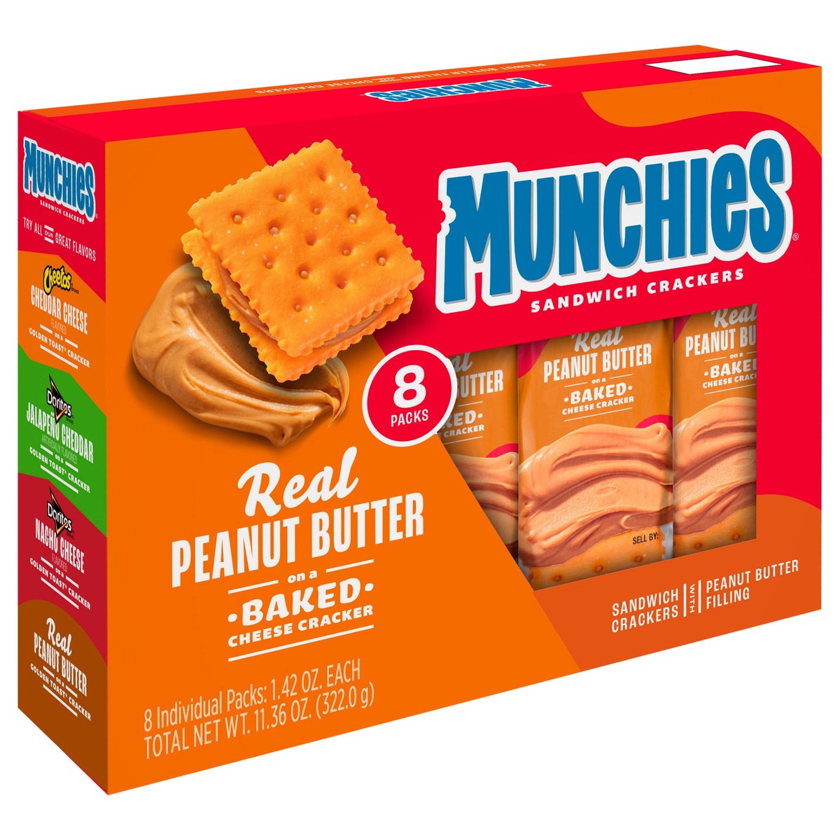 slide 13 of 14, Munchies Sandwich Crackers Real Peanut Butter Baked Cheese 1.42 Oz 8 Count, 8 ct