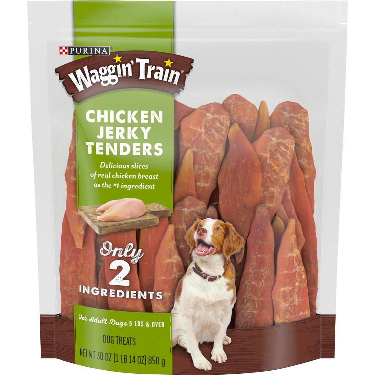 slide 1 of 1, Purina Waggin' Train Limited Ingredient, Grain Free Dog Treat; Chicken Jerky Tenders Pouch, 30 oz