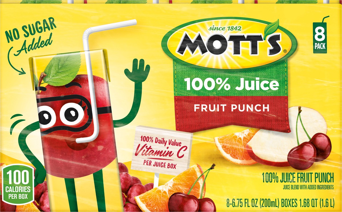 slide 4 of 7, Mott's 100% Fruit Punch Juice, 6.75 fl oz boxes, 8 pack, 8 ct; 6.75 fl oz