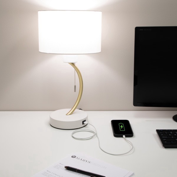slide 8 of 8, Realspace Belsi Executive Shaded Desk Lamp With Usb-Charging Port, 19""H, White, 1 ct