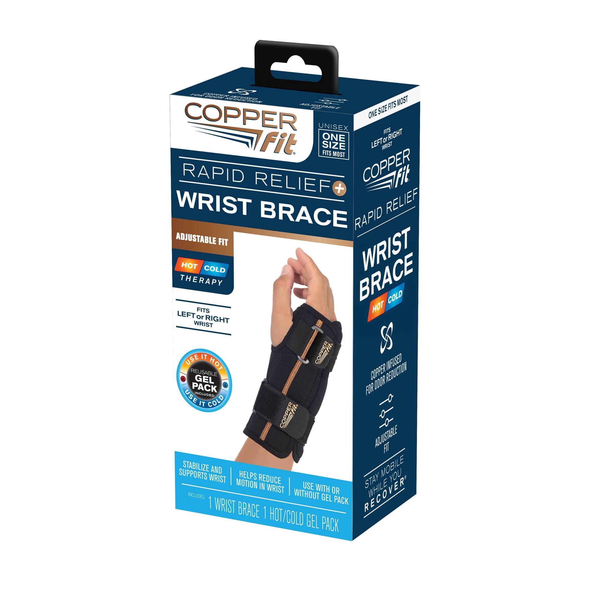slide 8 of 9, Copper Fit Rapid Relief+ Hot/Cold Gel Packs Unisex Wrist Brace One Size 1 ea, 1 ct